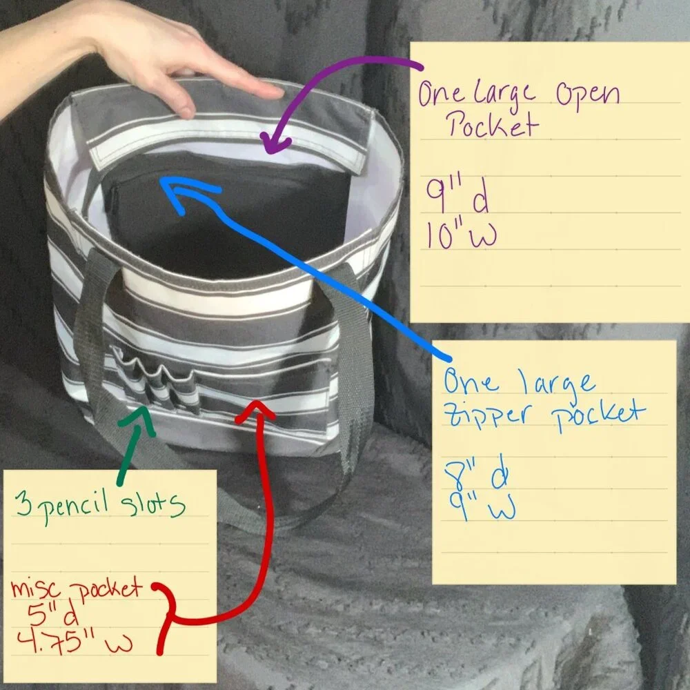 Thirty-One Zip-Top Organizing Utility Tote - Charcoal Stripe | Teacher Bag - Picture 8 of 8